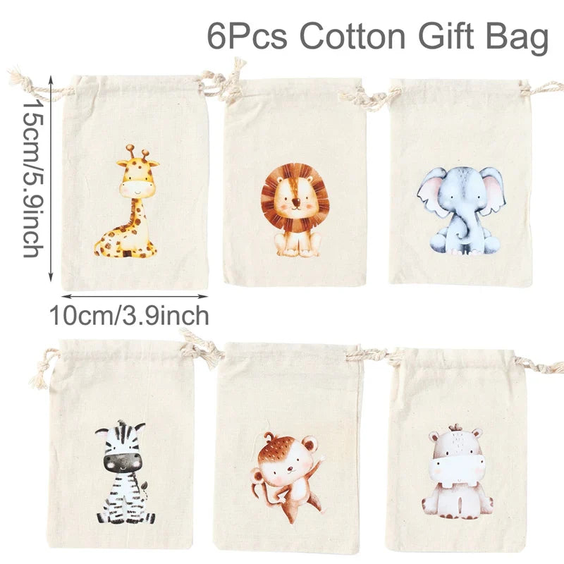 Set of 6 cotton canvas bags with multi-variant animals-7